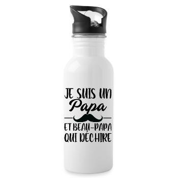 Je Suis Un Papa Et Beau Papa qui dechire cadeau - Gourde avec paille intégrée - blanc - Droite