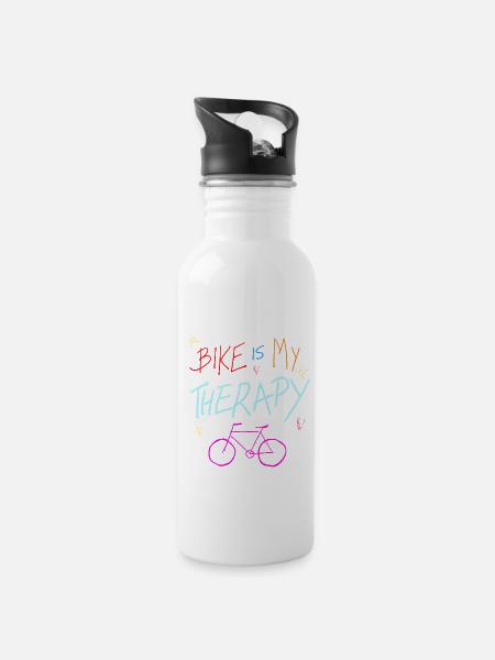 Bike is my therapy - Drikkeflaske med integreret sugerør - hvid