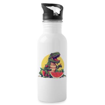 Dino T-Rex with melon and strawberry - Sunset Design - Water bottle with straw - white - Right