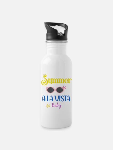 Summer Holidays - Summer Vibes - Water bottle with straw - white