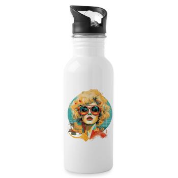 Retro Glam: Curls - Water bottle with straw - white - Right