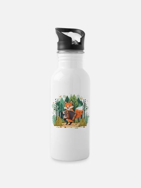 Musikalischer Fuchs - Trinkflasche mit integriertem Trinkhalm - Weiß