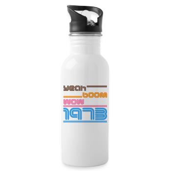 Year of birth Shirt Retro yes Boom Wow 1973 - Water bottle with straw - white - Right