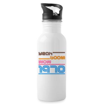 Year of birth Shirt Retro yes Boom Wow 1970 - Water bottle with straw - white - Right