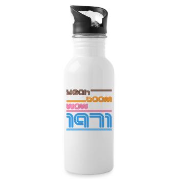 Year of birth Shirt Retro yes Boom Wow 1971 - Water bottle with straw - white - Right