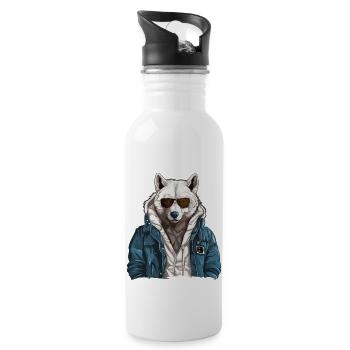 Loup polaire de style de rue | Amoureux des loups - Gourde avec paille intégrée - blanc - Droite