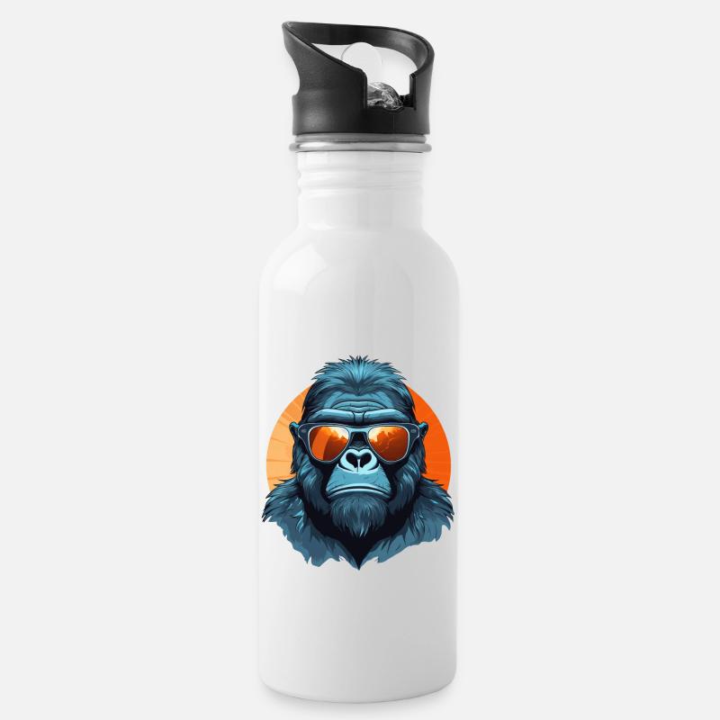 Cooler Gorilla - Gorilla mit Sonnenbrille beim - Trinkflasche mit integriertem Trinkhalm - Weiß
