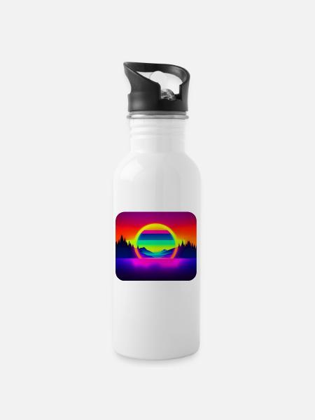 Retro 16 - Trinkflasche mit integriertem Trinkhalm - Weiß