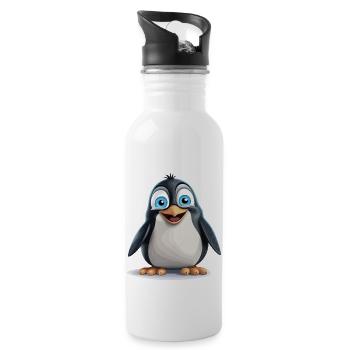 der strahlende Pinguin - Trinkflasche mit integriertem Trinkhalm - Weiß - Rechts