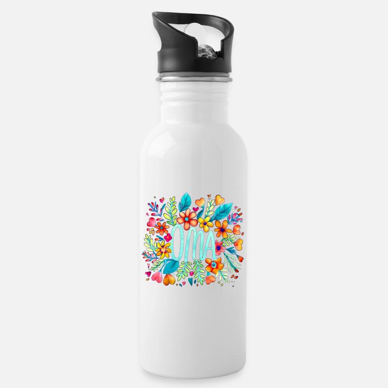 Oma - Trinkflasche mit integriertem Trinkhalm - Weiß
