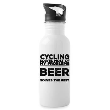 Le cyclisme résout la plupart des problèmes La bière résout le reste - Gourde avec paille intégrée - blanc - Droite