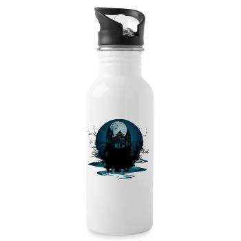 dark castle at night under full moon - Water bottle with straw - white - Right