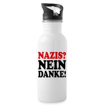 Nazis nein danke - Trinkflasche mit integriertem Trinkhalm - Weiß - Rechts