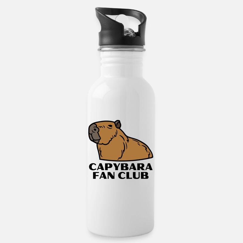 Capybara Fan Club - Trinkflasche mit integriertem Trinkhalm - Weiß