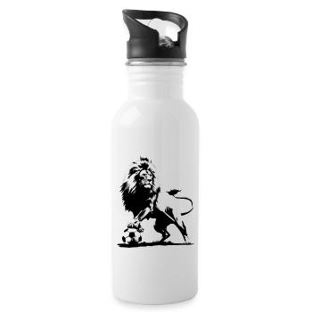 Löwe spielt Fußball - Trinkflasche mit integriertem Trinkhalm - Weiß - Rechts