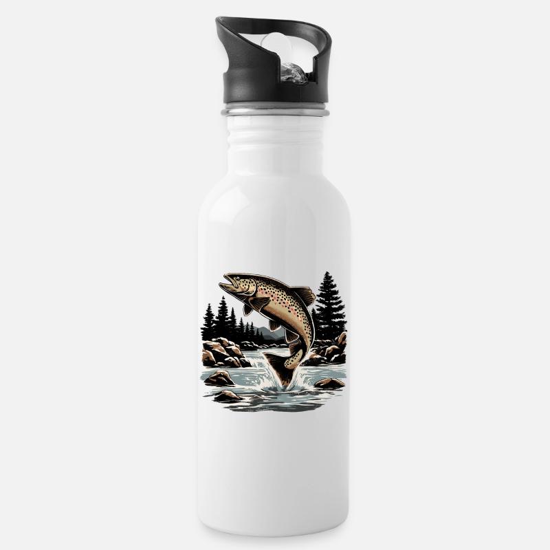 Forelle Bachforelle Angeln Fischen - Trinkflasche mit integriertem Trinkhalm - Weiß