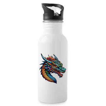Asiatischer Drache - Japan - Chinesisch - Trinkflasche mit integriertem Trinkhalm - Weiß - Rechts