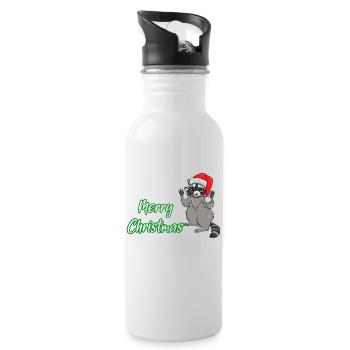 Joyeux Noël raton laveur avec bonnet de père Noël - Gourde avec paille intégrée - blanc - Droite