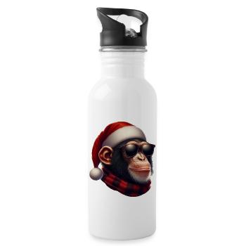 Christmas Schimpanse mit Weihnachtsmütze - Trinkflasche mit integriertem Trinkhalm - Weiß - Rechts