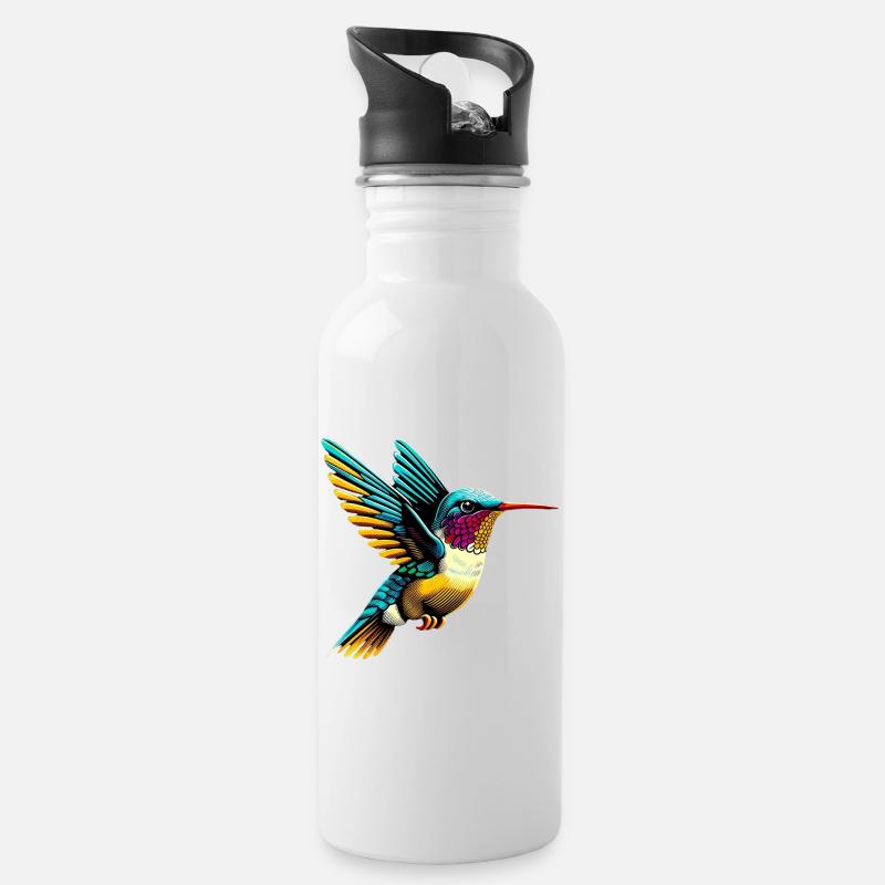 Hummingbird - Water bottle with straw - white