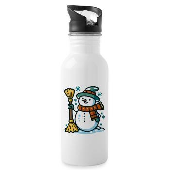 Schneemann mit Besen Ein charmantes Wintersaison-Design - Trinkflasche mit integriertem Trinkhalm - Weiß - Rechts