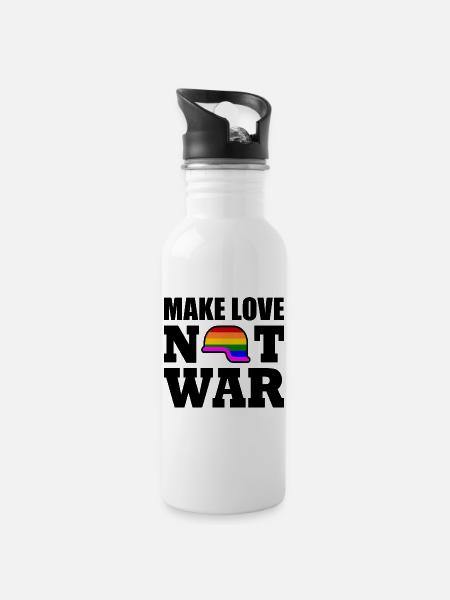 Make love not war - Trinkflasche mit integriertem Trinkhalm - Weiß