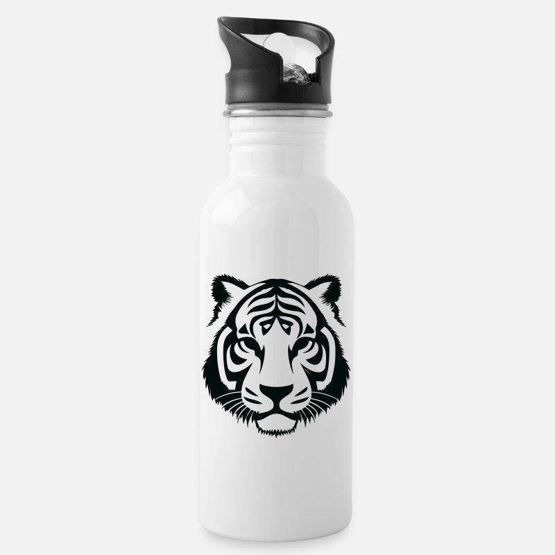 Felin Dschungel-Tigerkopf - Trinkflasche mit integriertem Trinkhalm - Weiß