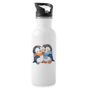 Penguin Heart Love Cute Hug Penguin Love - Water bottle with straw - white - Right