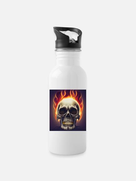 Skull fire - Water bottle with straw - white