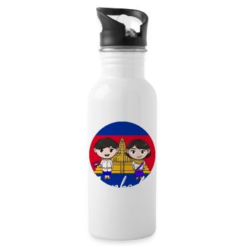 Cambodia Temple Khmer Vintage Flag I Gift - Water bottle with straw - white - Right