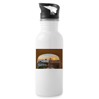 DjNunoKa Design - Blick auf ein neuen Tag Sonnenau - Trinkflasche mit integriertem Trinkhalm - Weiß - Rechts