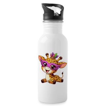 Mardi Gras Comic Giraffe: Sweet Celebration - Water bottle with straw - white - Right