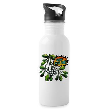 Mistelzweig Now Kiss Me PopArt - Trinkflasche mit integriertem Trinkhalm - Weiß - Rechts