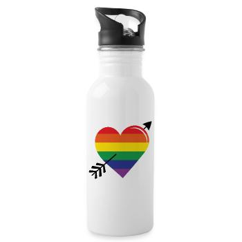 Flèche arc-en-ciel coeur fierté - Gourde avec paille intégrée - blanc - Droite