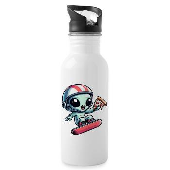 Süßes Comic Alien Snowboard Snowboarder - Trinkflasche mit integriertem Trinkhalm - Weiß - Rechts