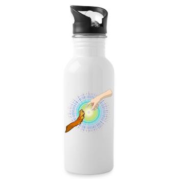 Hundepfote Menschenhand - Trinkflasche mit integriertem Trinkhalm - Weiß - Rechts