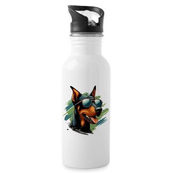 Dobermann Das Modell - Trinkflasche mit integriertem Trinkhalm - Weiß - Rechts