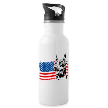 Dobermann Amerika Fahne Hunde Dobie Wilsigns - Trinkflasche mit integriertem Trinkhalm - Weiß - Rechts
