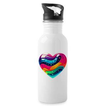 Buntes Herz - Trinkflasche mit integriertem Trinkhalm - Weiß - Rechts