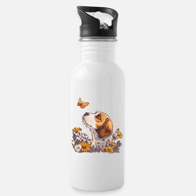 Beagle avec papillon - Gourde avec paille intégrée - blanc