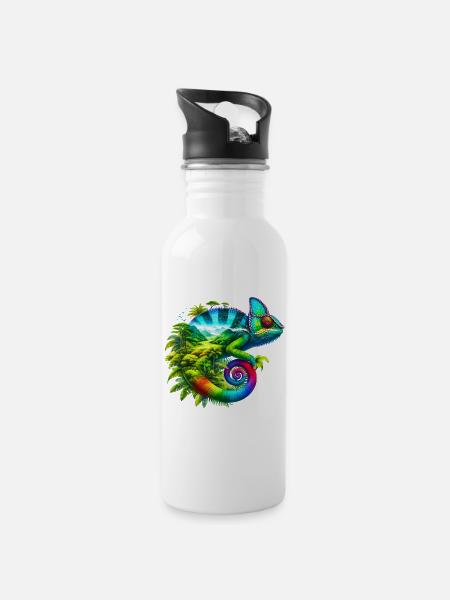Chamäleon - Trinkflasche mit integriertem Trinkhalm - Weiß