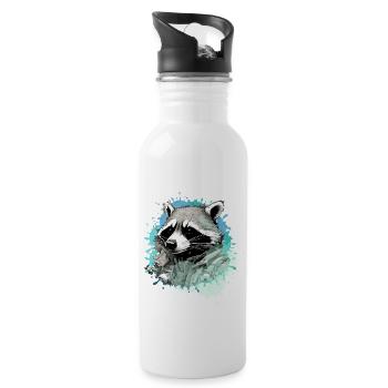 raton laveur, noir et blanc, gris, aquarelle, coloré - Gourde avec paille intégrée - blanc - Droite