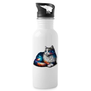 Katze - Trinkflasche mit integriertem Trinkhalm - Weiß - Rechts
