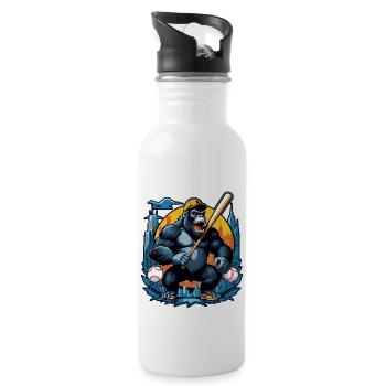 Gorilla with Gold Chain - Water bottle with straw - white - Right