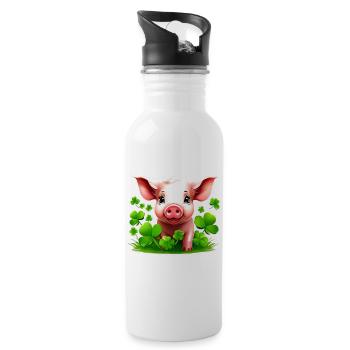 Cute lucky pig with shamrocks - Water bottle with straw - white - Right