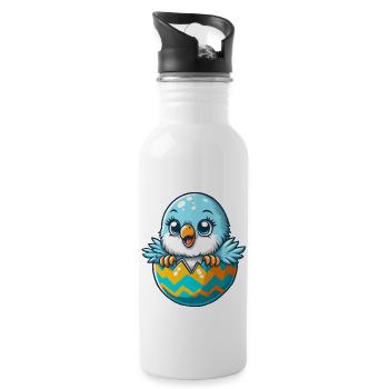 Bunter Wellensittich Schlüpft Osterei Cartoon - Trinkflasche mit integriertem Trinkhalm - Weiß - Rechts