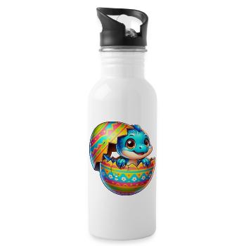 Osterei Dino T-Rex Schlüpfen Bunt Cartoon - Trinkflasche mit integriertem Trinkhalm - Weiß - Rechts