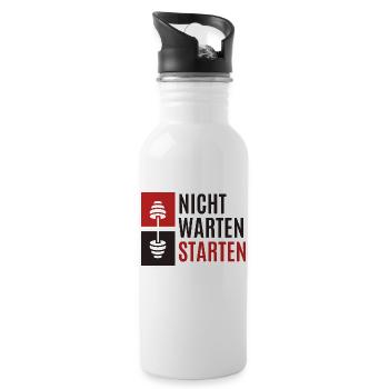 Nicht Warten Starten - Trinkflasche mit integriertem Trinkhalm - Weiß - Rechts