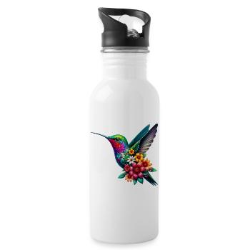 Colibri décoré de fleurs - Gourde avec paille intégrée - blanc - Droite
