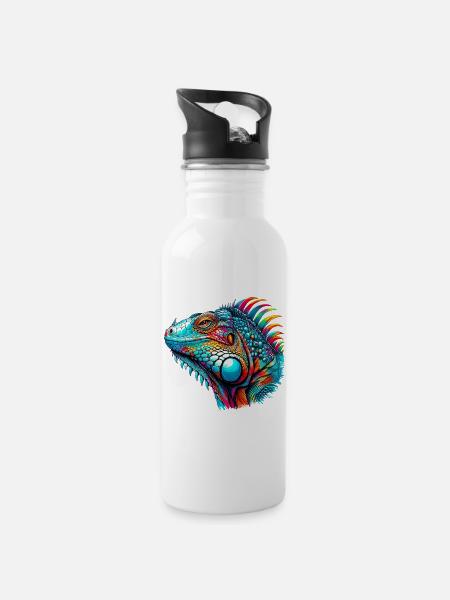 Leguan - Trinkflasche mit integriertem Trinkhalm - Weiß